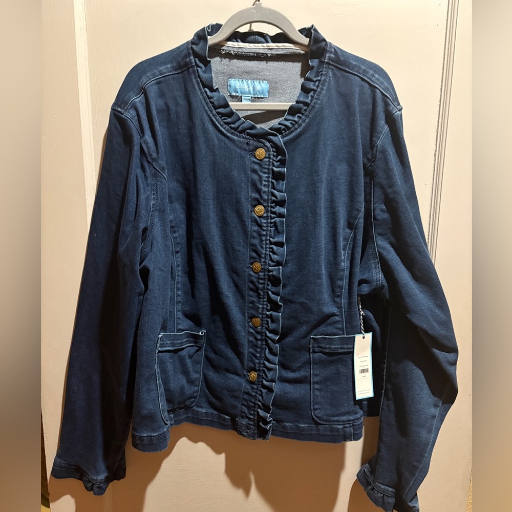 Draper James Dark Blue Denim Jacket with Gold Buttons